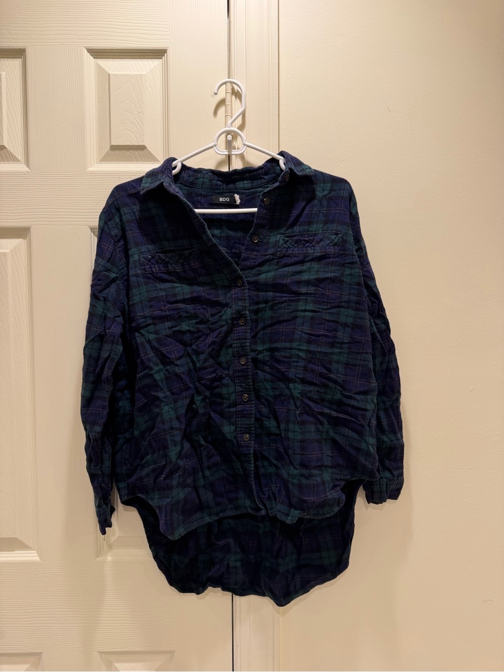 BDG Men's Navy & Green Plaid Button-Up Shirt